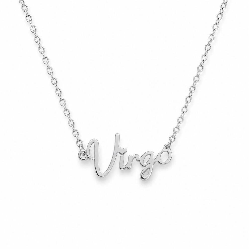 Silver Virgo Zodiac Script Pendant Necklace Dainty Celestial Jewelry